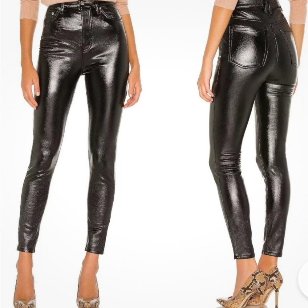Free People Shiny in liquid Black High-Waisted Jeans